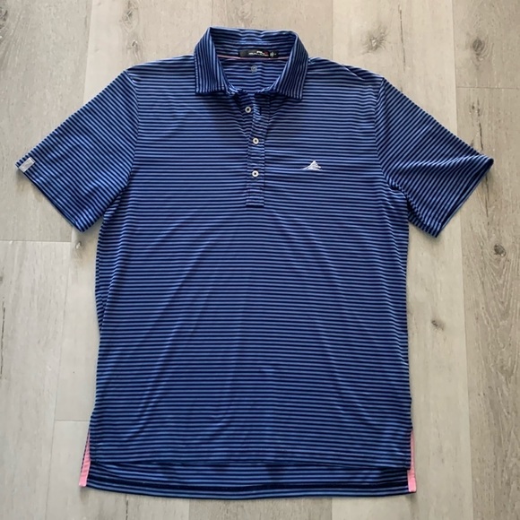 Ralph Lauren Wicking Shirt Mens M RLX Polo Golf Short Sleeve Striped Blue‎ navy - Picture 1 of 12